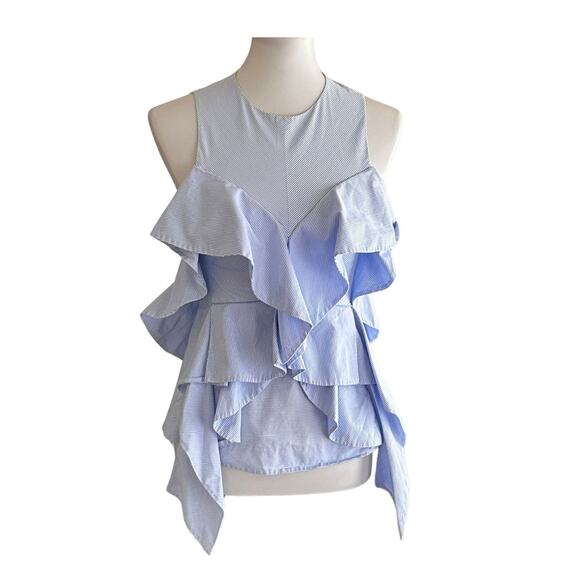 Acler Blue White Stripe Ruffle Sleeveless Blouse Top AU 6 US 2 - Picture 1 of 9